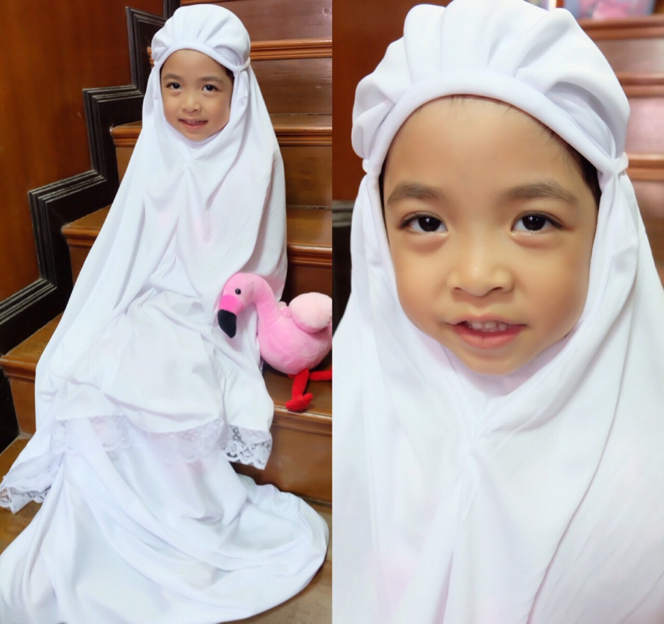 ตะละกงเด็ก ชุดละหมาดเด็ก talakongdek ผ้าละหมาดเด็ก สีขาว  ไซน์เด็ก 5-6 ปี / 8ปี