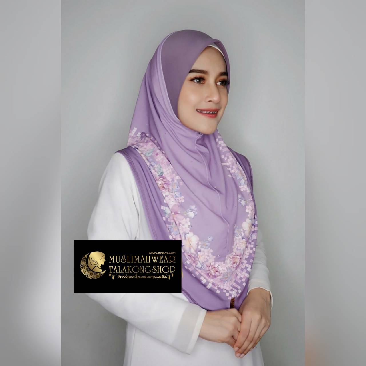 hijab ผ้าคลุมหัวมุสลิม แบบสวมสำเร็จงานผ้าลายในตัว ไซส์ L