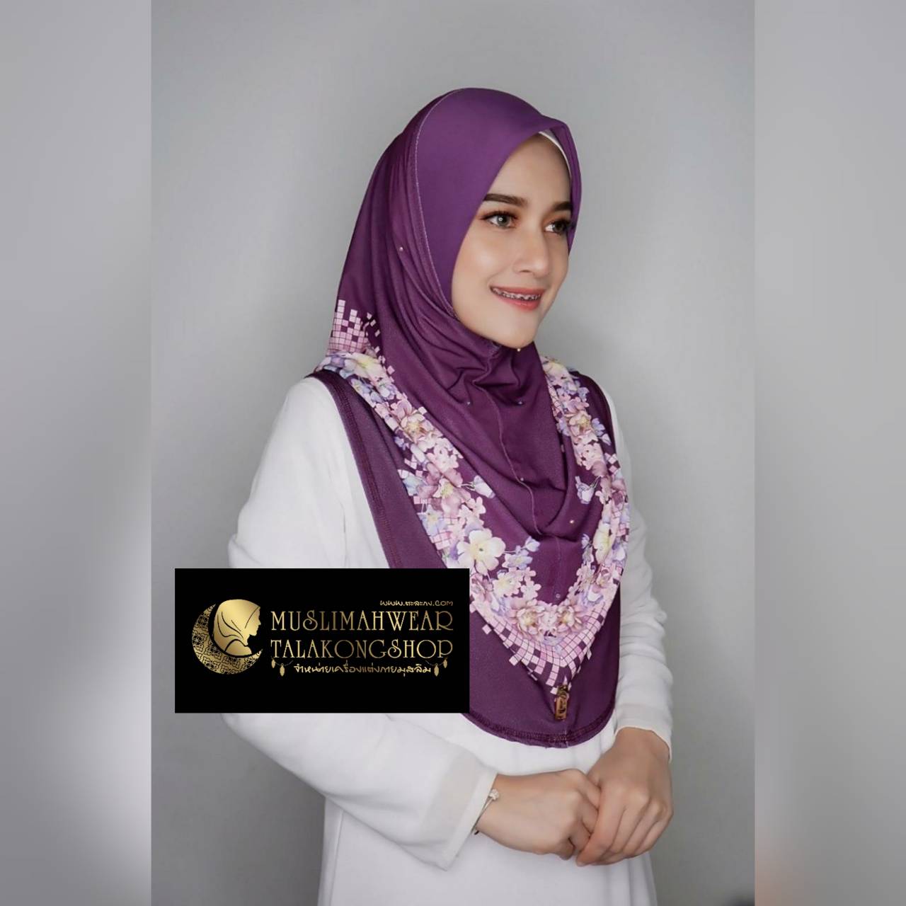 hijab ผ้าคลุมหัวมุสลิม แบบสวมสำเร็จงานผ้าลายในตัว ไซส์ L