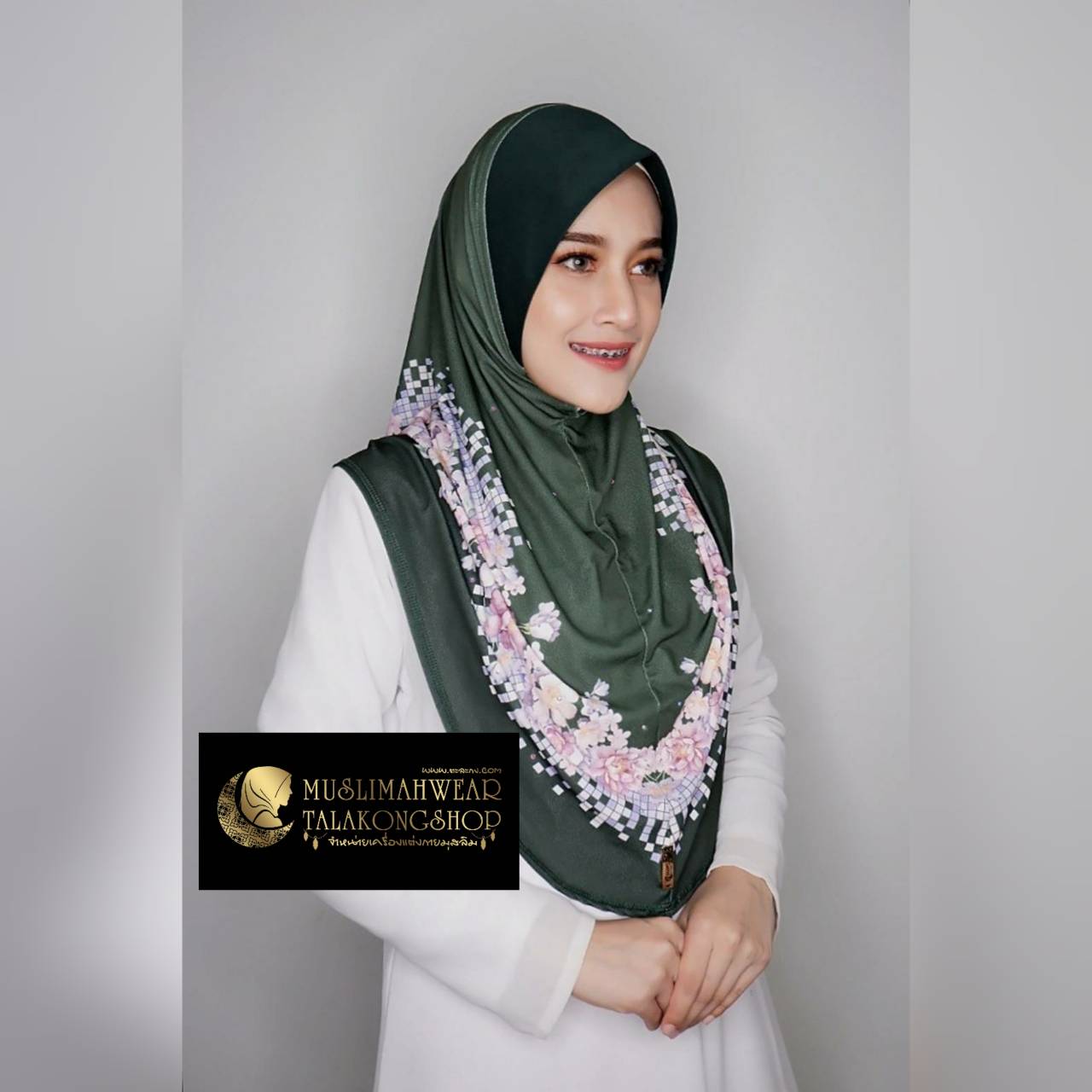 hijab ผ้าคลุมหัวมุสลิม แบบสวมสำเร็จงานผ้าลายในตัว ไซส์ L