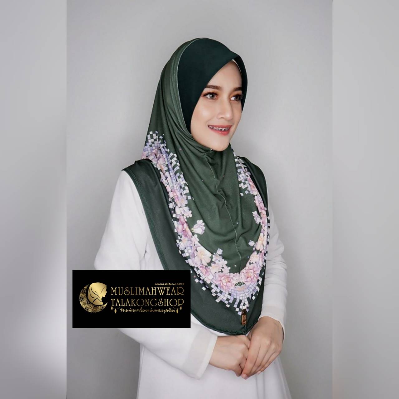 hijab ผ้าคลุมหัวมุสลิม แบบสวมสำเร็จงานผ้าลายในตัว ไซส์ M