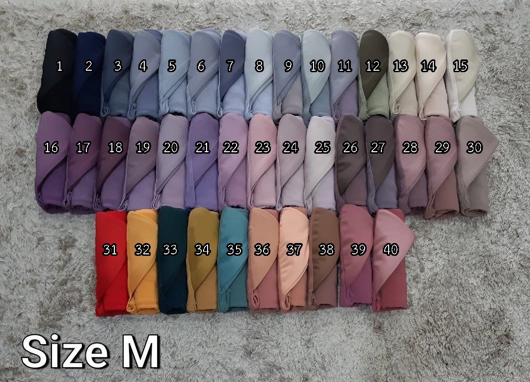 ฮิญาบ สวมธรรมดาสีพื้น เนื้อผ้า Moss crepe ผ้านิ่มใส่สบายไม่ต้องรีด ทรงหน้า Scuba ไซซ์S ติดเพชร รุ่น​ Travel series  แต่งเพชร​ copy swarovski