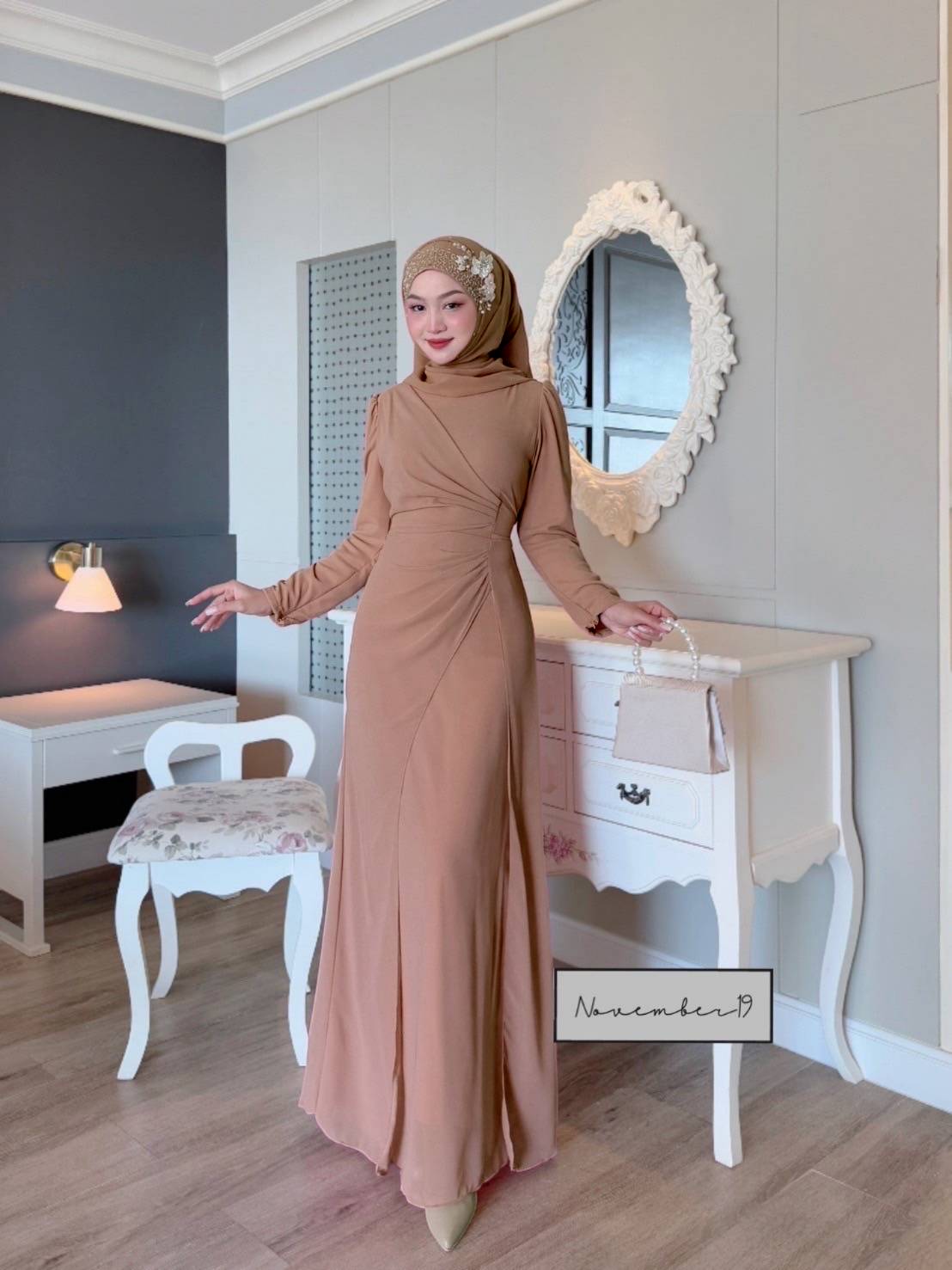 Dress ชุดเดรสรุ่นจินนี่ชีฟอง เดรสมุสลิม ชุดอิสลามหญิง เดรสผ้าชีฟอง เดรสสวยๆใส่ออกงาน ใส่รายอ ใส่นิกะห์ เดรสพร้อมส่ง