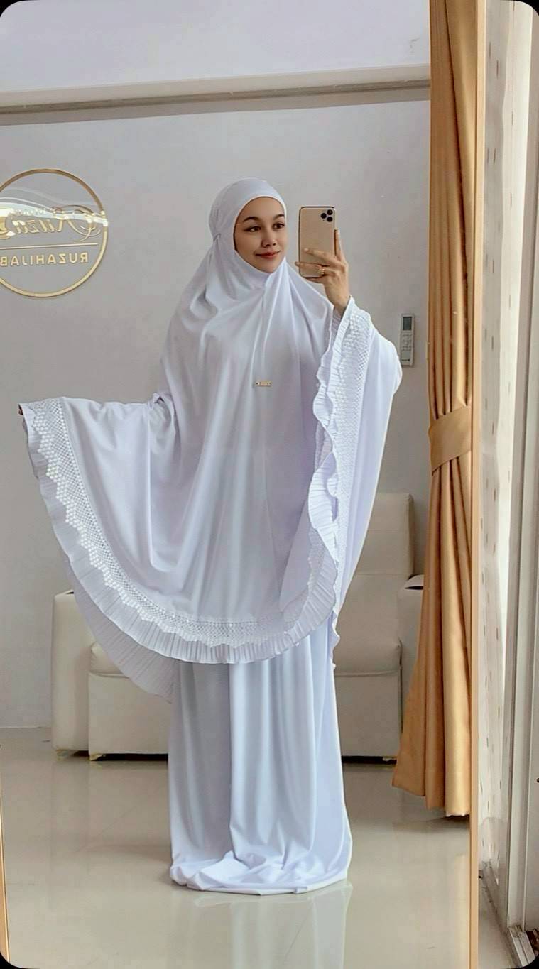 Talakong ตะละกงพกพา ผ้าละหมาดนำเข้า ชุดะละหมาด รุ่นLAILA  อัดพลีท แต่งลูกไม้