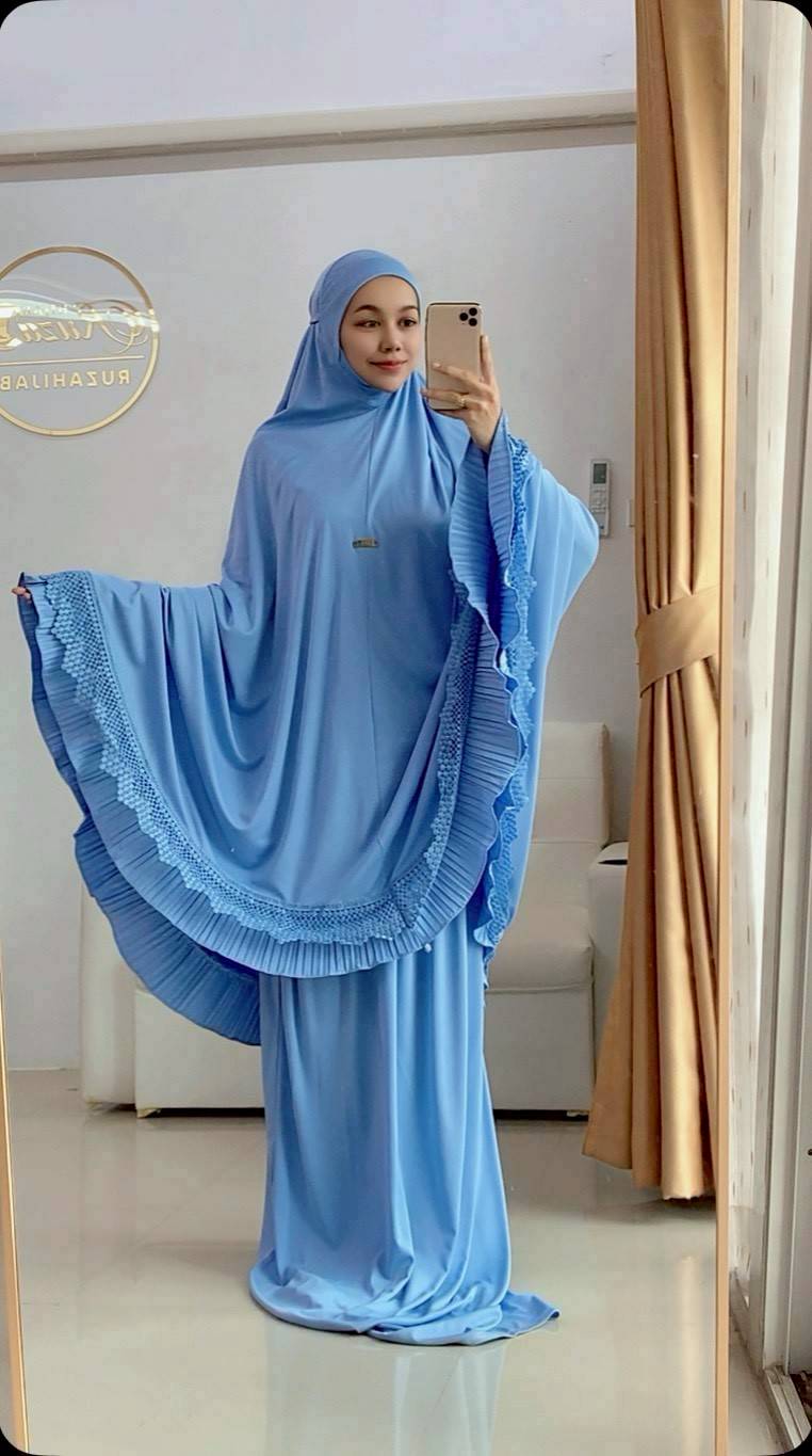 Talakong ตะละกงพกพา ผ้าละหมาดนำเข้า ชุดะละหมาด รุ่นLAILA  อัดพลีท แต่งลูกไม้