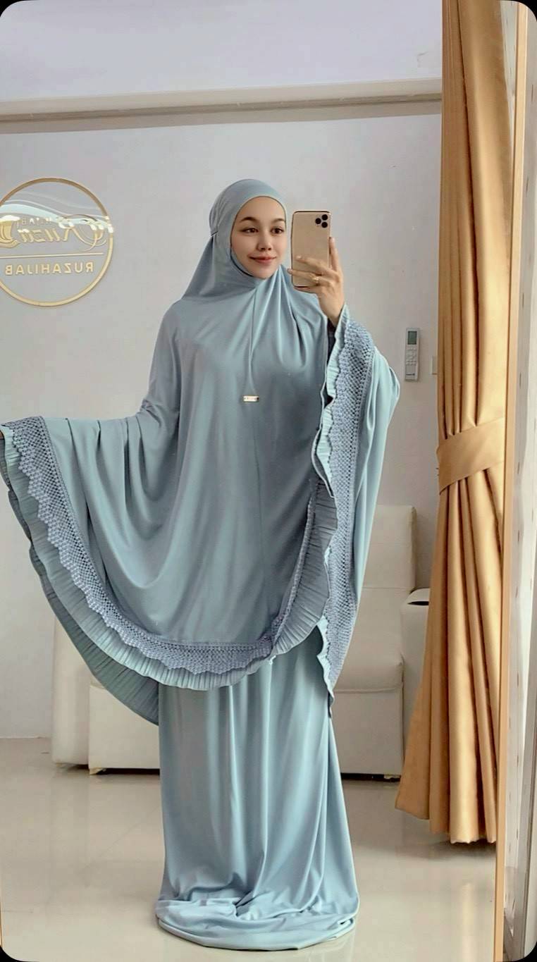 Talakong ตะละกงพกพา ผ้าละหมาดนำเข้า ชุดะละหมาด รุ่นLAILA  อัดพลีท แต่งลูกไม้