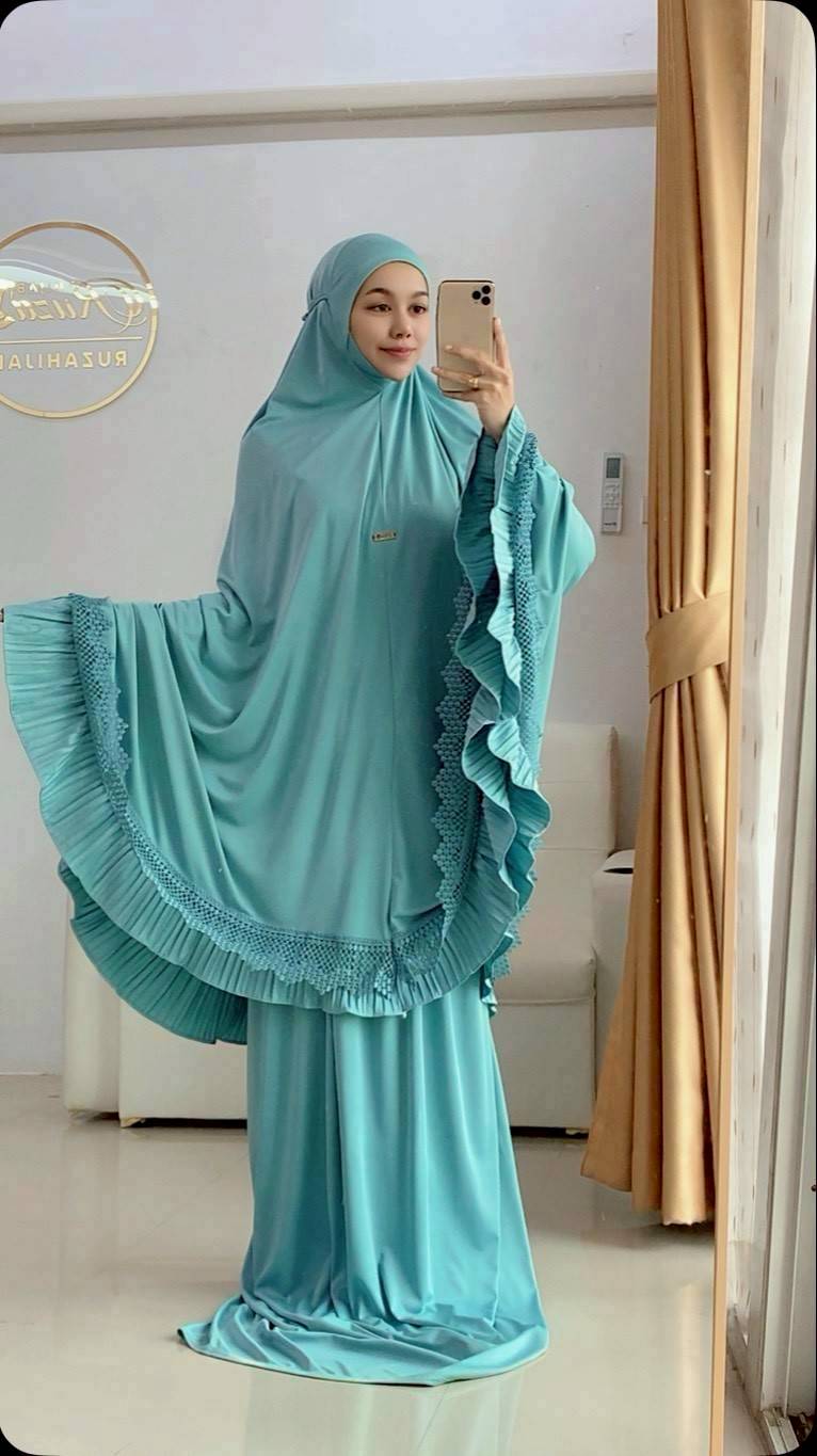 Talakong ตะละกงพกพา ผ้าละหมาดนำเข้า ชุดะละหมาด รุ่นLAILA  อัดพลีท แต่งลูกไม้