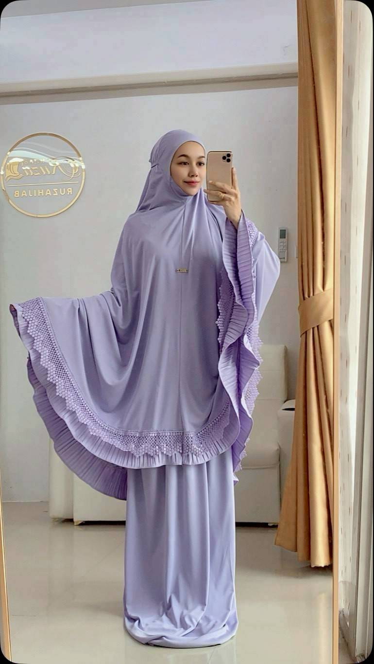 Talakong ตะละกงพกพา ผ้าละหมาดนำเข้า ชุดะละหมาด รุ่นLAILA  อัดพลีท แต่งลูกไม้