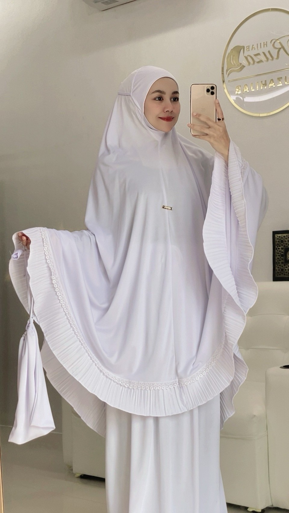 ผ้าละหมาดราคาถูก ชุดละหมาด ตะละกงพกพาพร้อมส่ง  FARIA อัดพลีท แต่งลูกไม้ เนื้อผ้า    Viscose premium