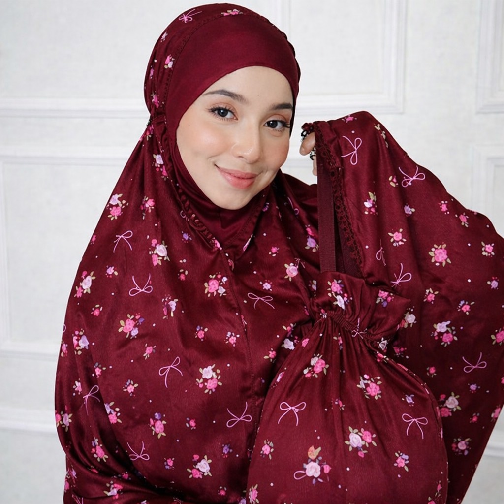 ตะละกงพกพา ชุดละหมาดราคาถูก เนื้อผ้าซาตินผ้าลื่นเย็นใส่สบายไม่ร้อน มาพร้อมกระเป๋าพกพาสีเข้าชุด พร้อมส่ง