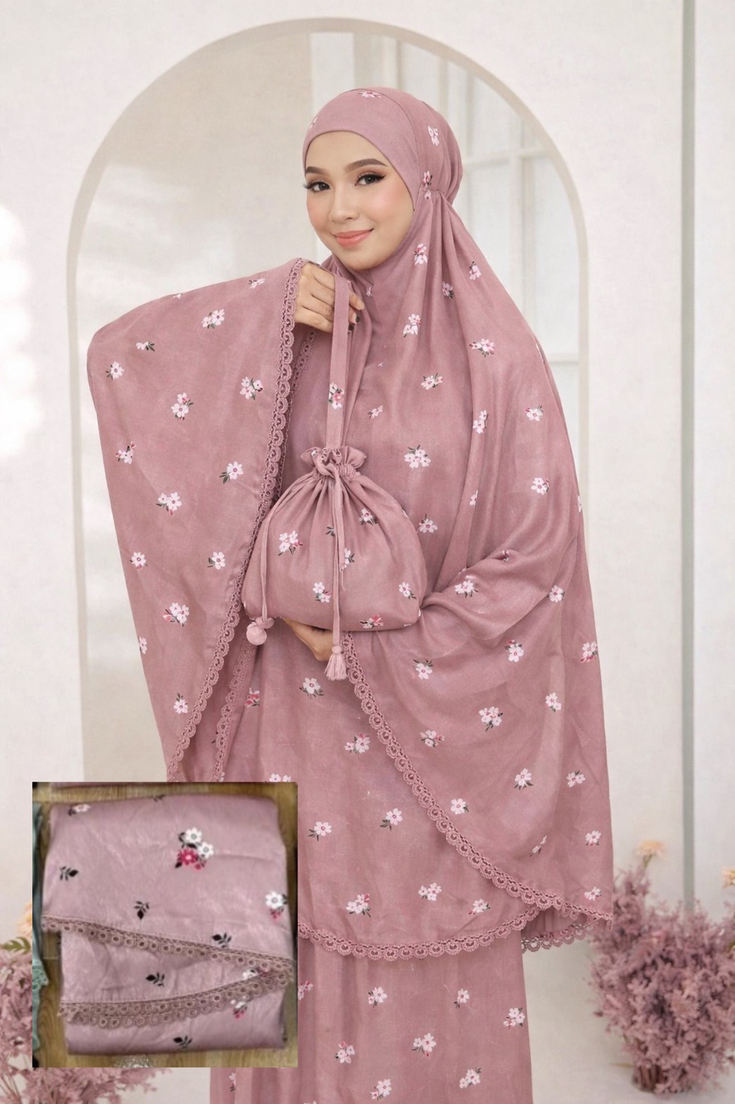 ตะละกงพกพา ชุดละหมาดราคาถูก เนื้อผ้าซาตินผ้าลื่นเย็นใส่สบายไม่ร้อน มาพร้อมกระเป๋าพกพาสีเข้าชุด พร้อมส่ง