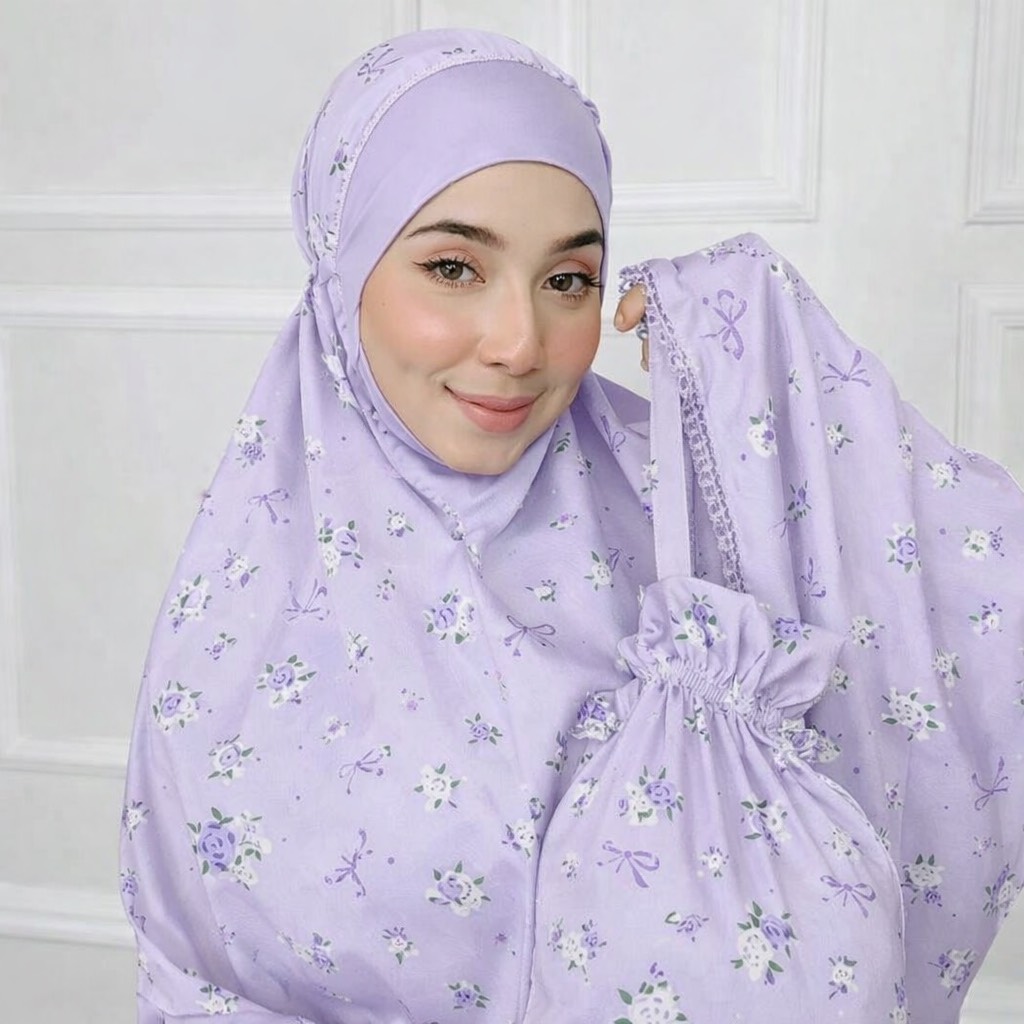 ตะละกงพกพา ชุดละหมาดราคาถูก เนื้อผ้าซาตินผ้าลื่นเย็นใส่สบายไม่ร้อน มาพร้อมกระเป๋าพกพาสีเข้าชุด พร้อมส่ง