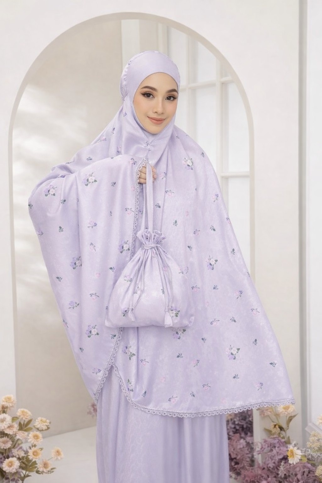 ตะละกงพกพา ชุดละหมาดราคาถูก เนื้อผ้าซาตินผ้าลื่นเย็นใส่สบายไม่ร้อน มาพร้อมกระเป๋าพกพาสีเข้าชุด พร้อมส่ง